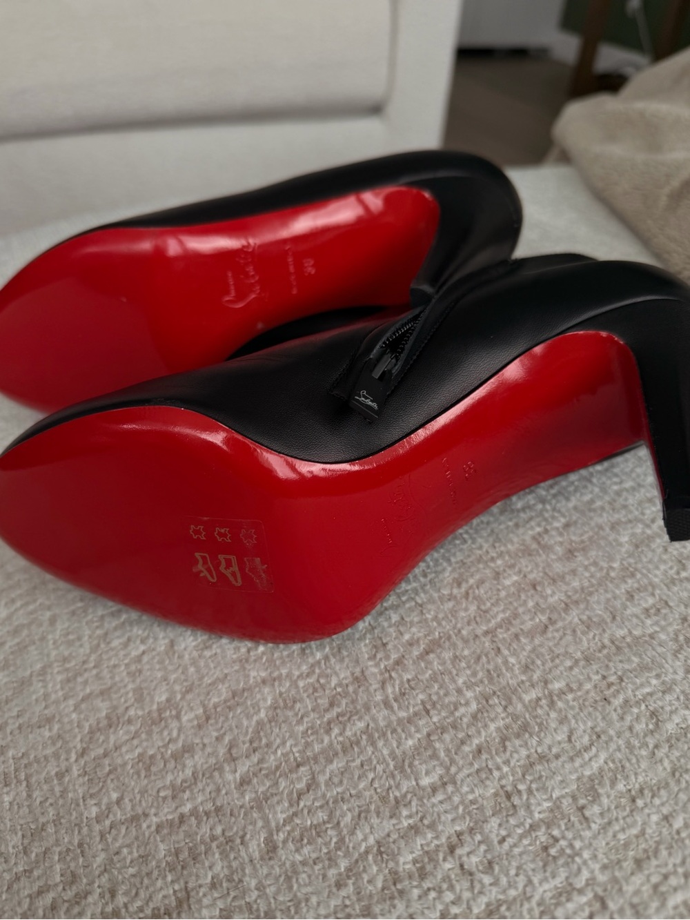 Christian Louboutin Black Leather Ankle Booties with Red Soles